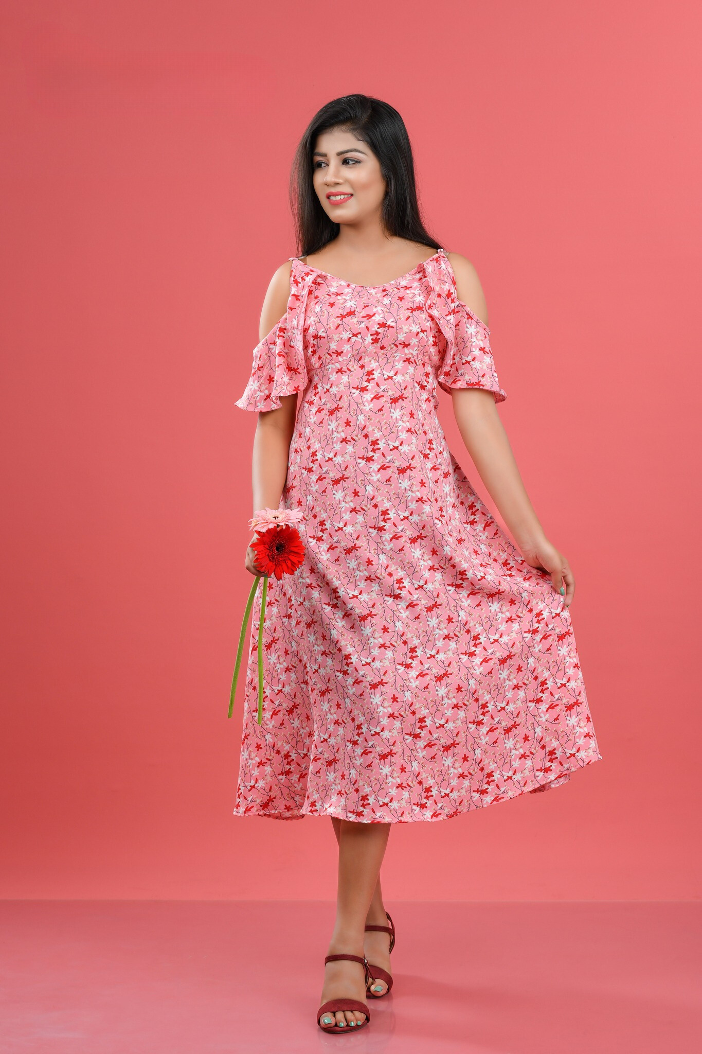 RUFFLE SLEEVE 3/4 FROCK