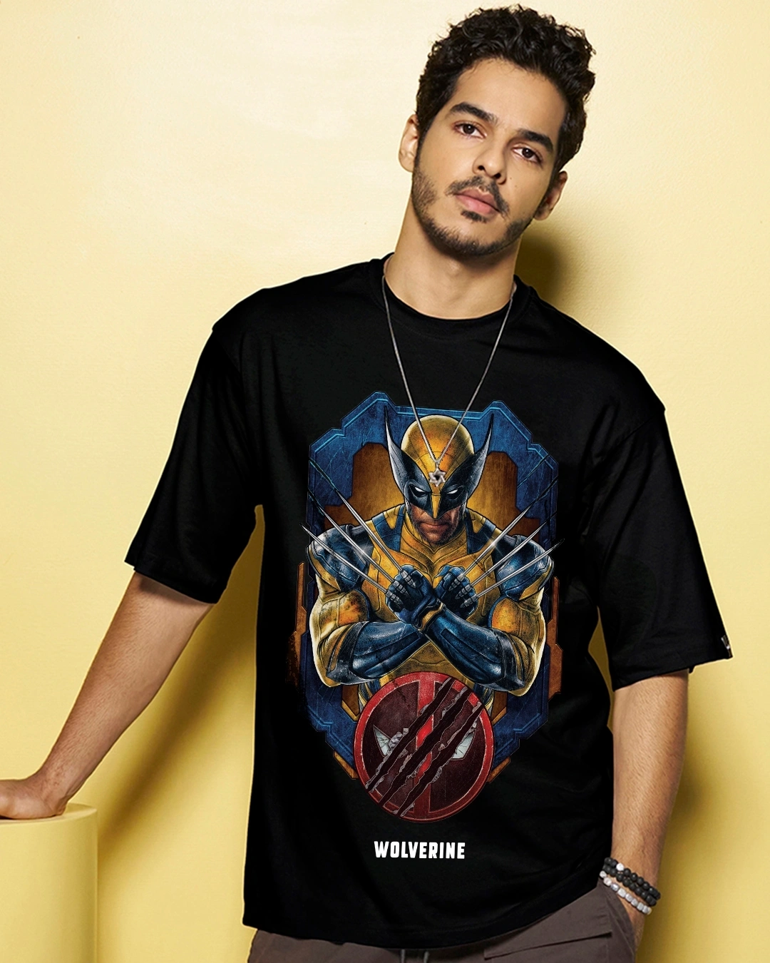 Men's Black Wolverine Graphic Printed Oversized T-shirt