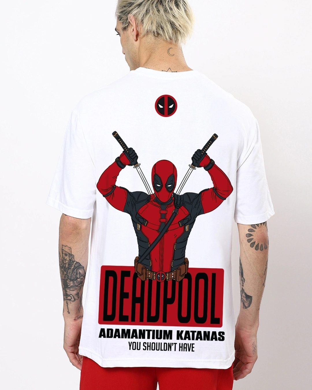 Men's White Deadpool Graphic Printed Oversized T-shirt