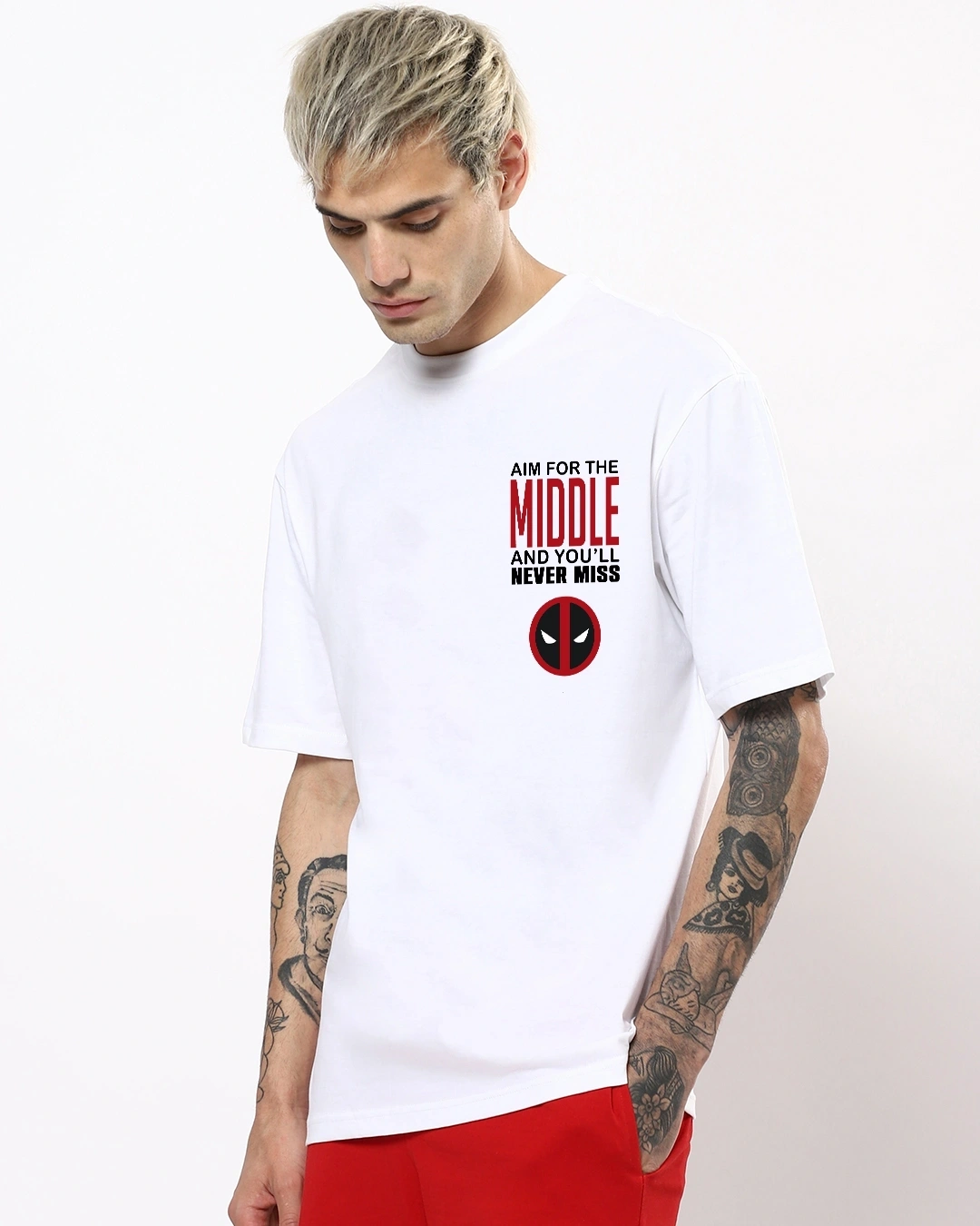 Men’s White Deadpool Graphic Printed Oversized T-shirt