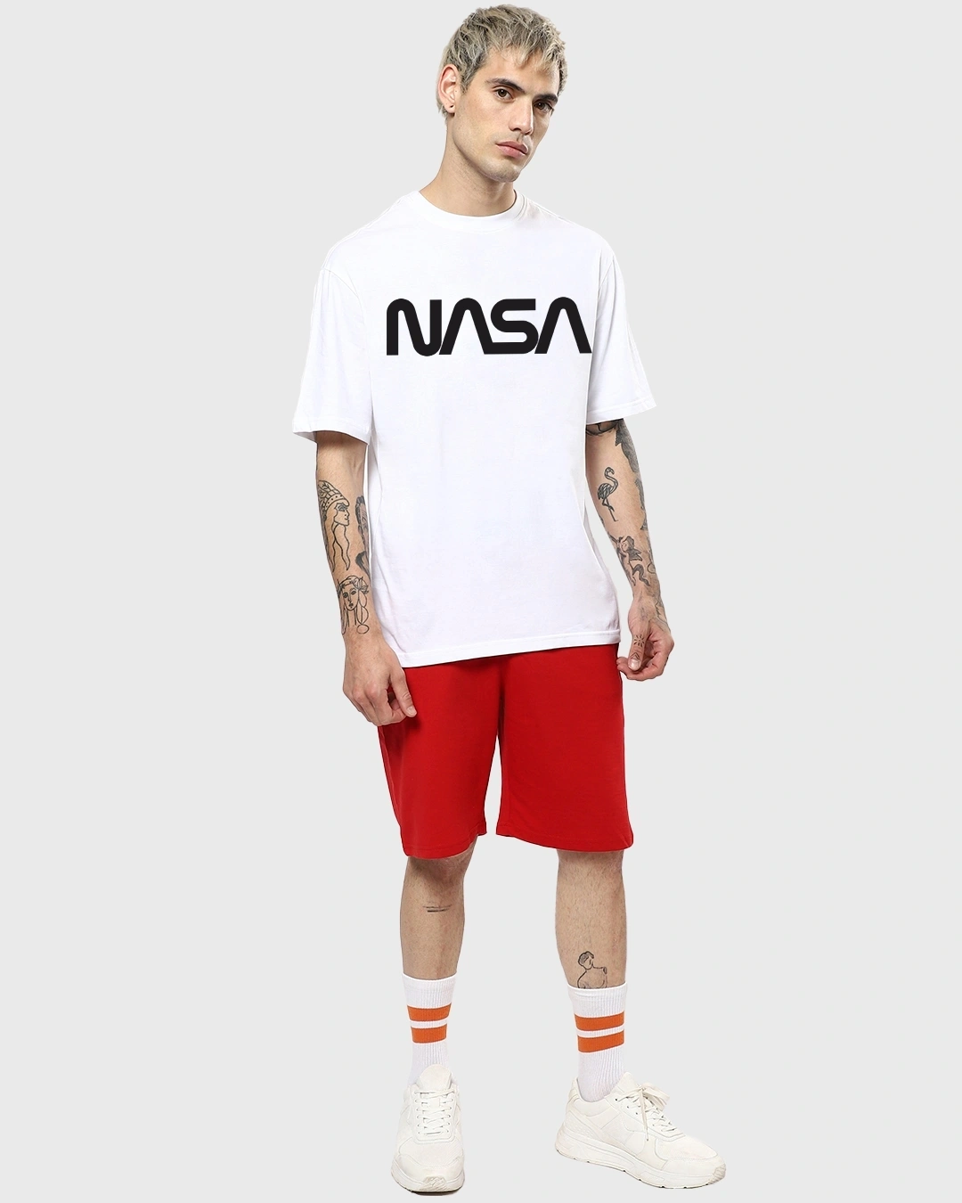 Men’s White Galactic Spectrum Graphic Printed Oversized T-shirt