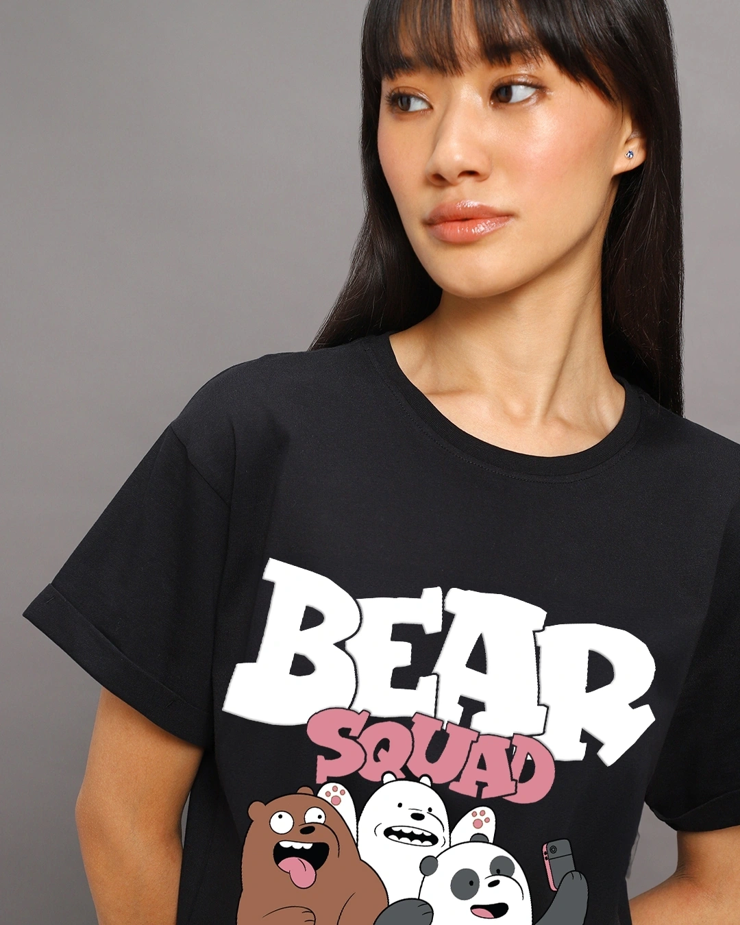 Women’s Black Bear Squad Graphic Printed Boyfriend T-shirt