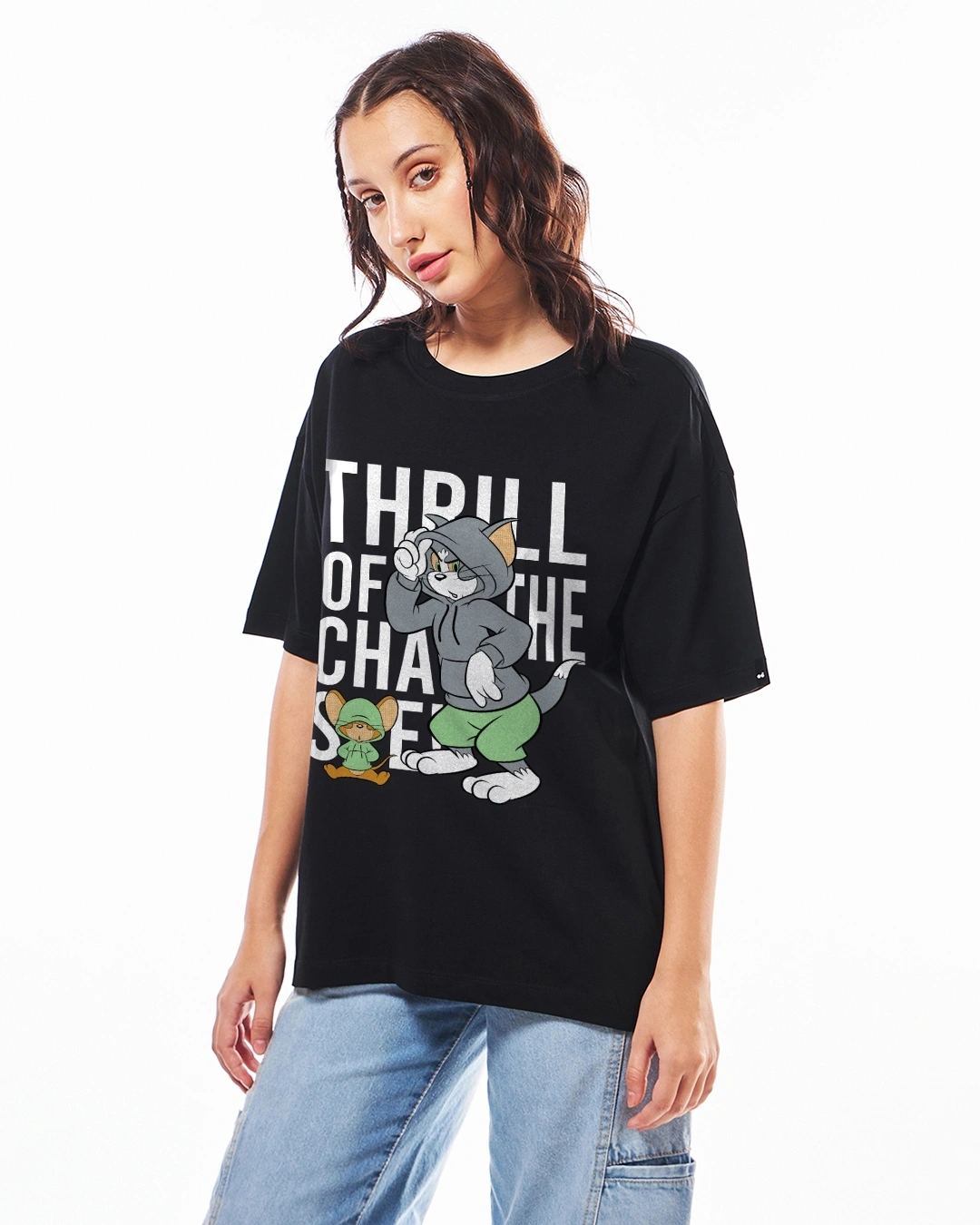 Women’s Black Thrill Chase Graphic Printed Oversized T-shirt